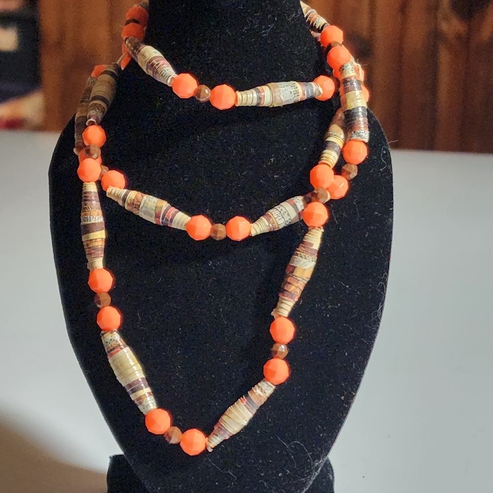 Paper Bead Necklace 14 inch. Handmade in the 70s.